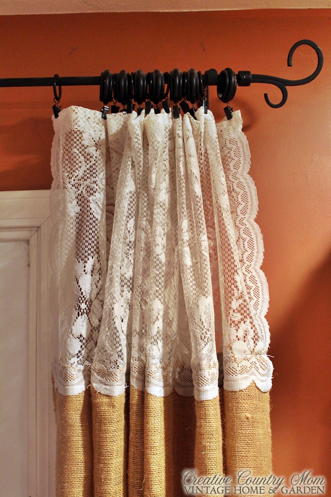 Creative Country Mom Sewing Burlap and Lace Curtains