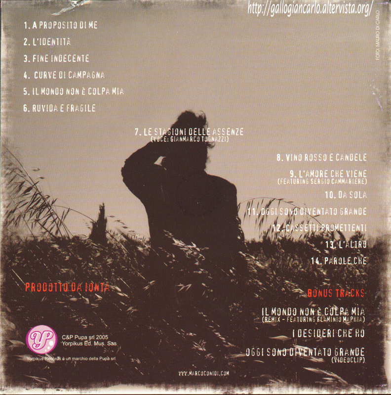 L elenco Dei Brani Sul Cd fotografie e altro...: Marco Conidi - "Nuvole e regole" CD EAN