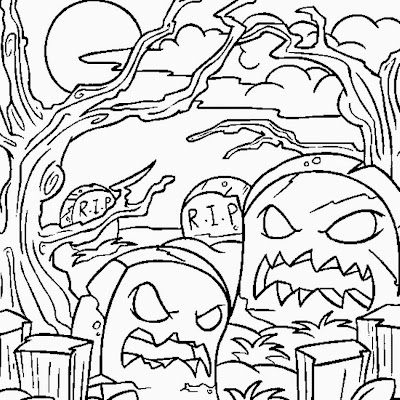 Halloween Graveyard Coloring Pages