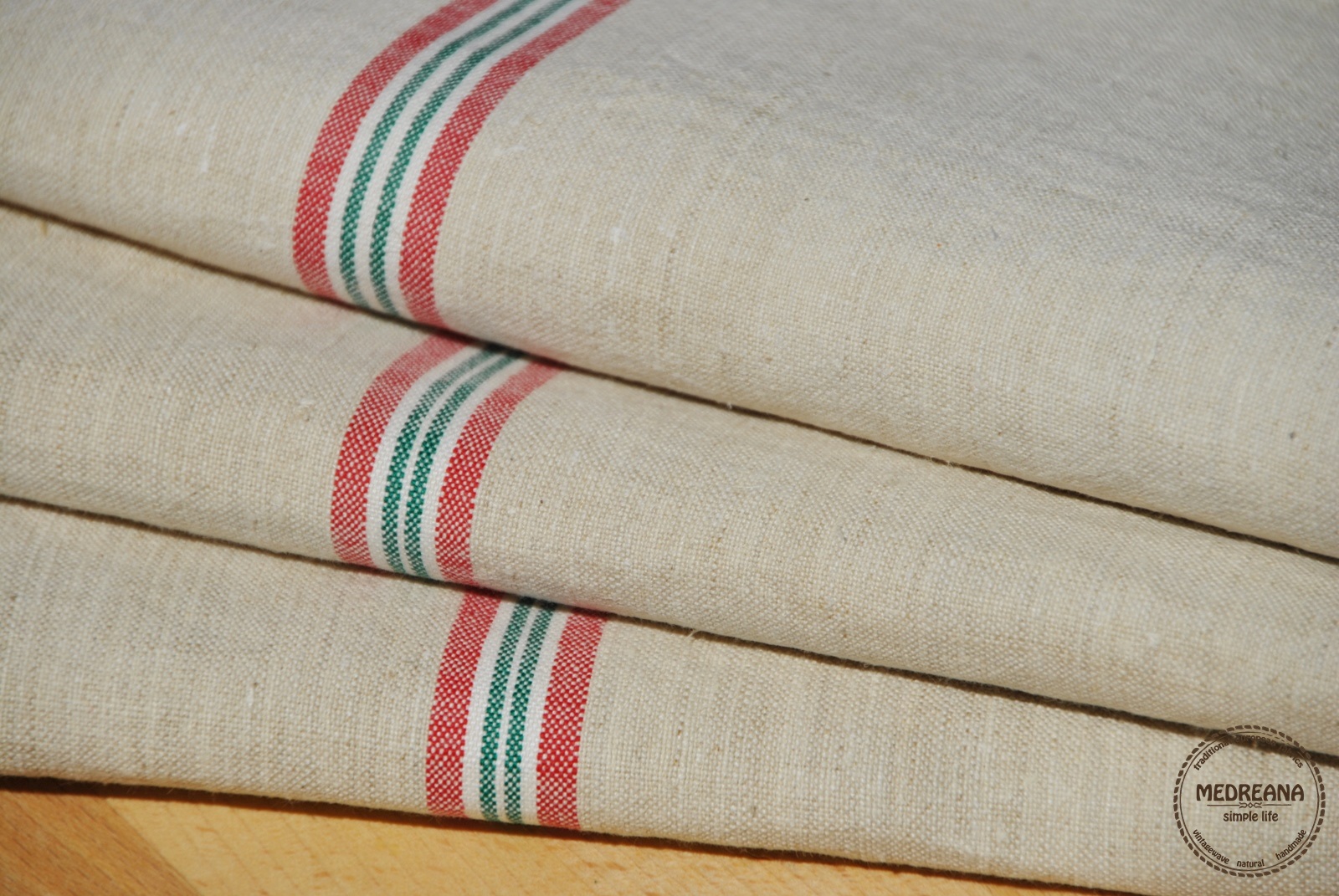 Medreana Set of 3 vintage kitchen towels red and green stripes