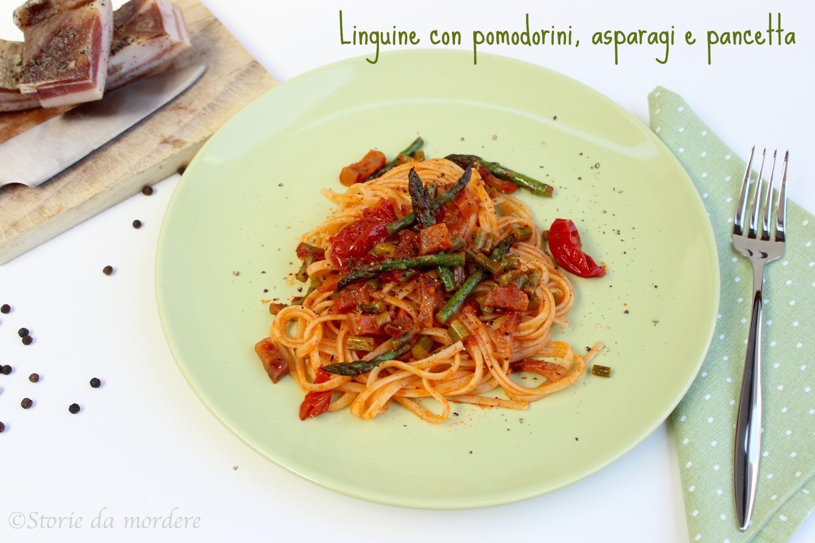 Linguine con pomodorini, asparagi e pancetta Cucinando con Gioia
