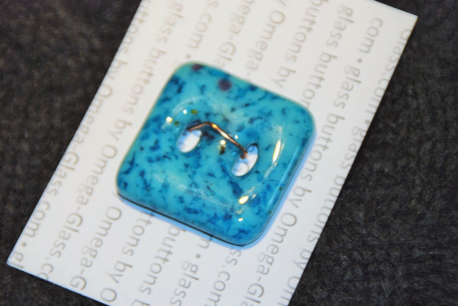 large square aqua button handmade glass button in fused glass