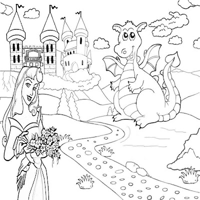 Precious magic gold dragon rings Princess diamond castle coloring pages to print for kids art lesson