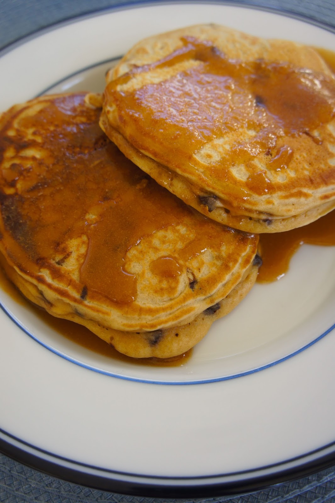 Savory Sweet and Satisfying Peanut Butter Chocolate Chip Pancakes with Peanut Butter Syrup