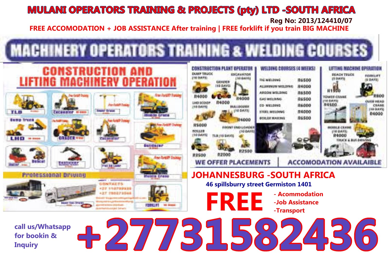 Best  Machinery & welding courses Training school +27731582436 in soutth africa