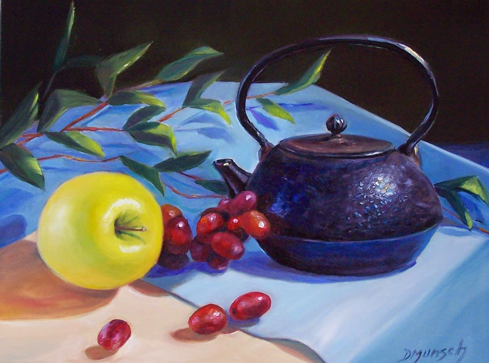 Donna Munsch Fine Art Original Oil Painting Cast Iron Tea Pot