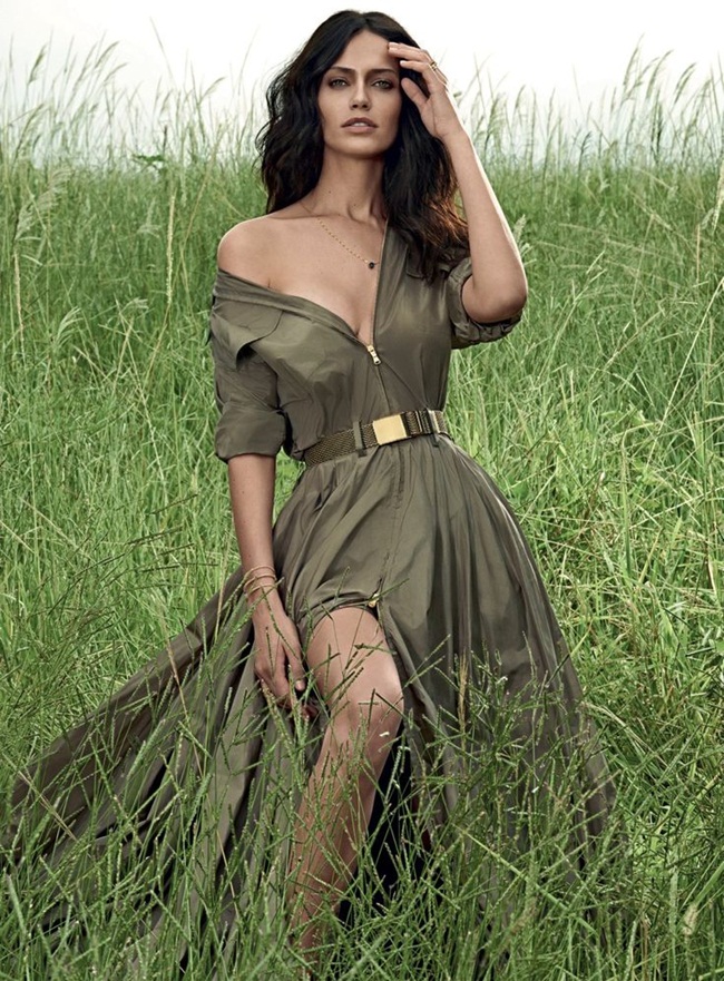 Vogue Brazil March 2015, Amanda Wellsh Ralph Lauren Spring 2015 Shimmery Green Metallic Silk Charmeuse Maxi Dress Editorials