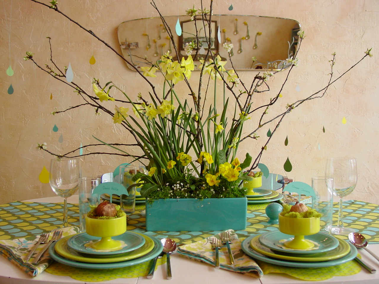 Spring Centerpieces : Crinoline tweed spring showers wedding theme