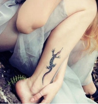 totem lizard tattoo on the ankle