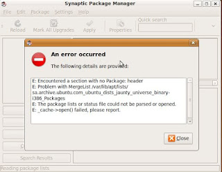 Tidak bisa buka synaptic :Encountered a section with no Package: header, E:Problem