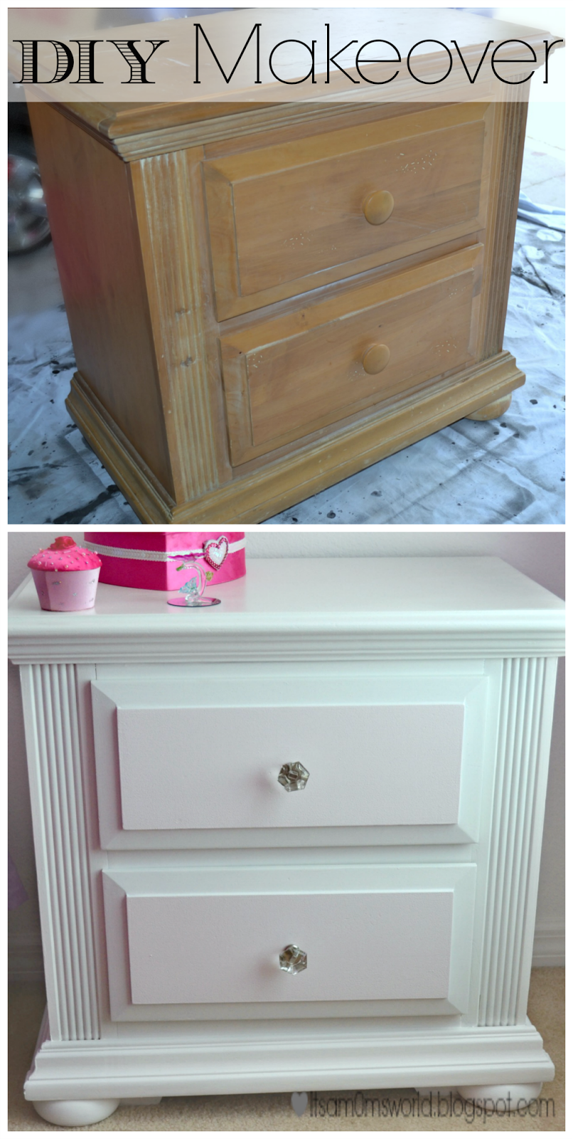 It's A Mom's World Pink & White TwoToned Nightstand Makeover