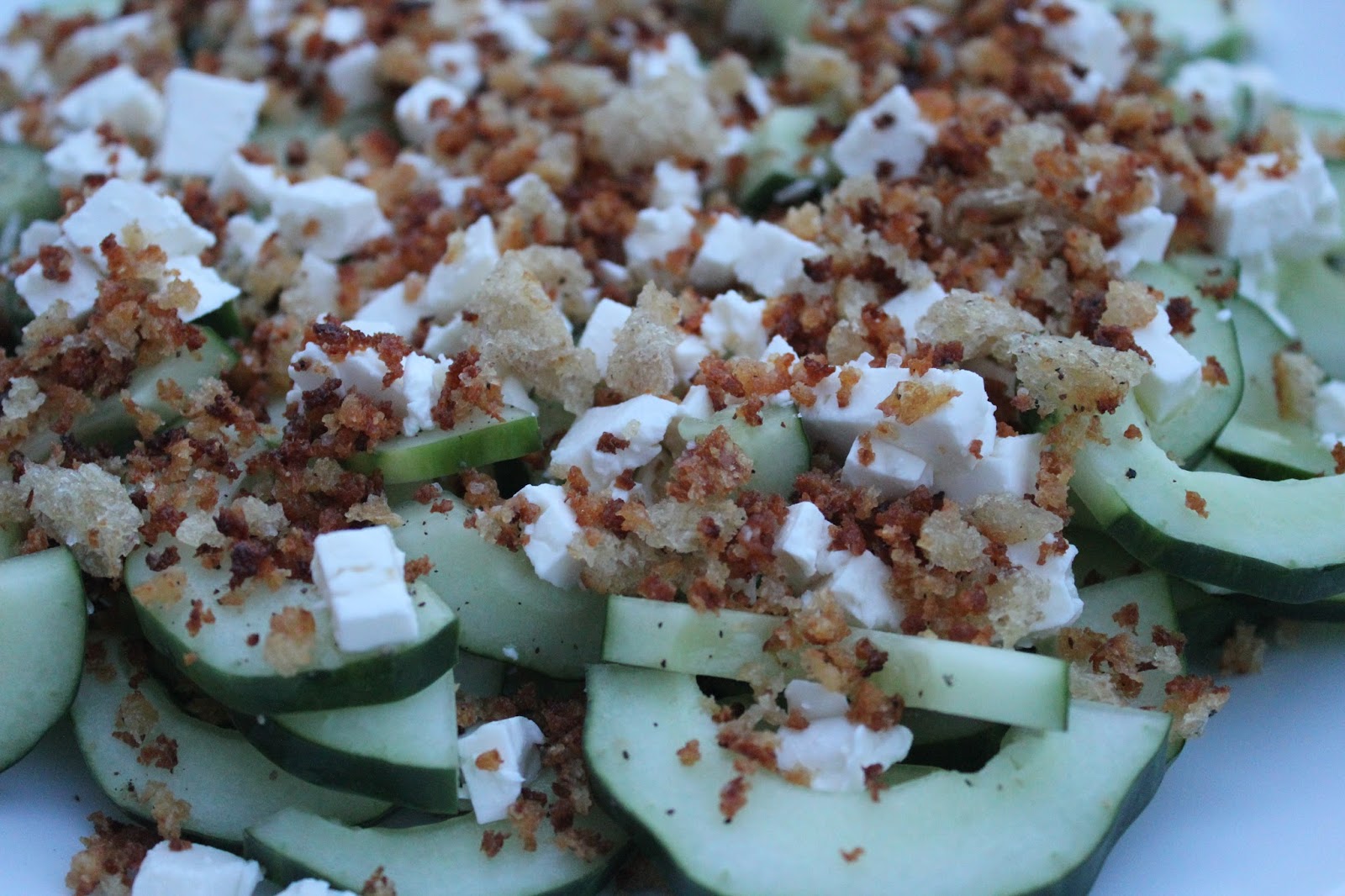 Delicious Dishings Cucumber Salad With Feta And Toasted Bread Crumbs