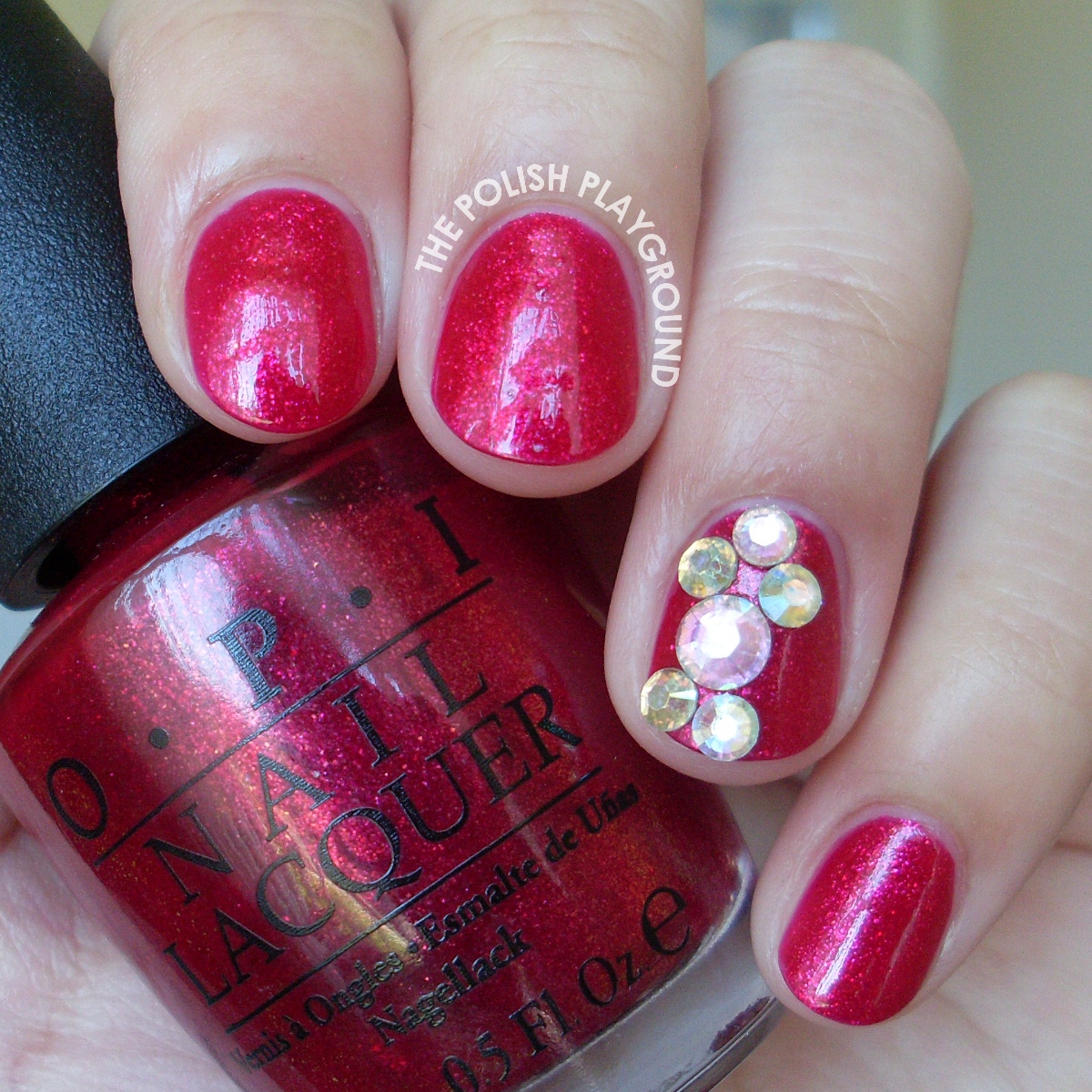 The Polish Playground: Precious Rubies with Rhinestone Accent Nail