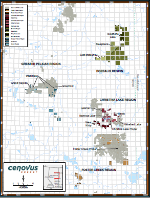 cenovus lake foster creek map christina oil gas pelican encana oilsands projects acquisition mergers review overview