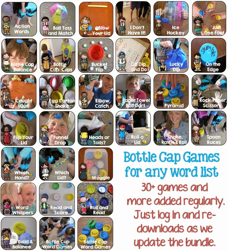 Bottle Cap Center Games for any Word List BUNDLE 30+ Games