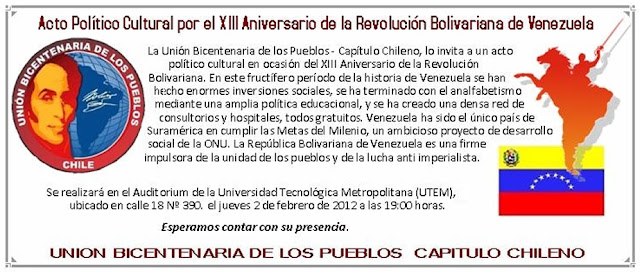venezuela - Invitación Acto Político Cultural por el XIII Aniversario de la Revolución Bolivariana de Venezuela. Invitaci%C3%B3n+rev+bolivariana