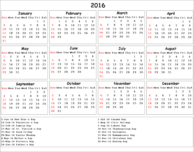 Printable 2016 Calendar with Canadian Holidays Excel PDF, 2016 Monthly calendar with UK holidays Excel PDF, 2016 cute canadian calendar download free excel pdf, 2016 calendar with canadian holidays printable Listed, 2016 canadian holiday calendar