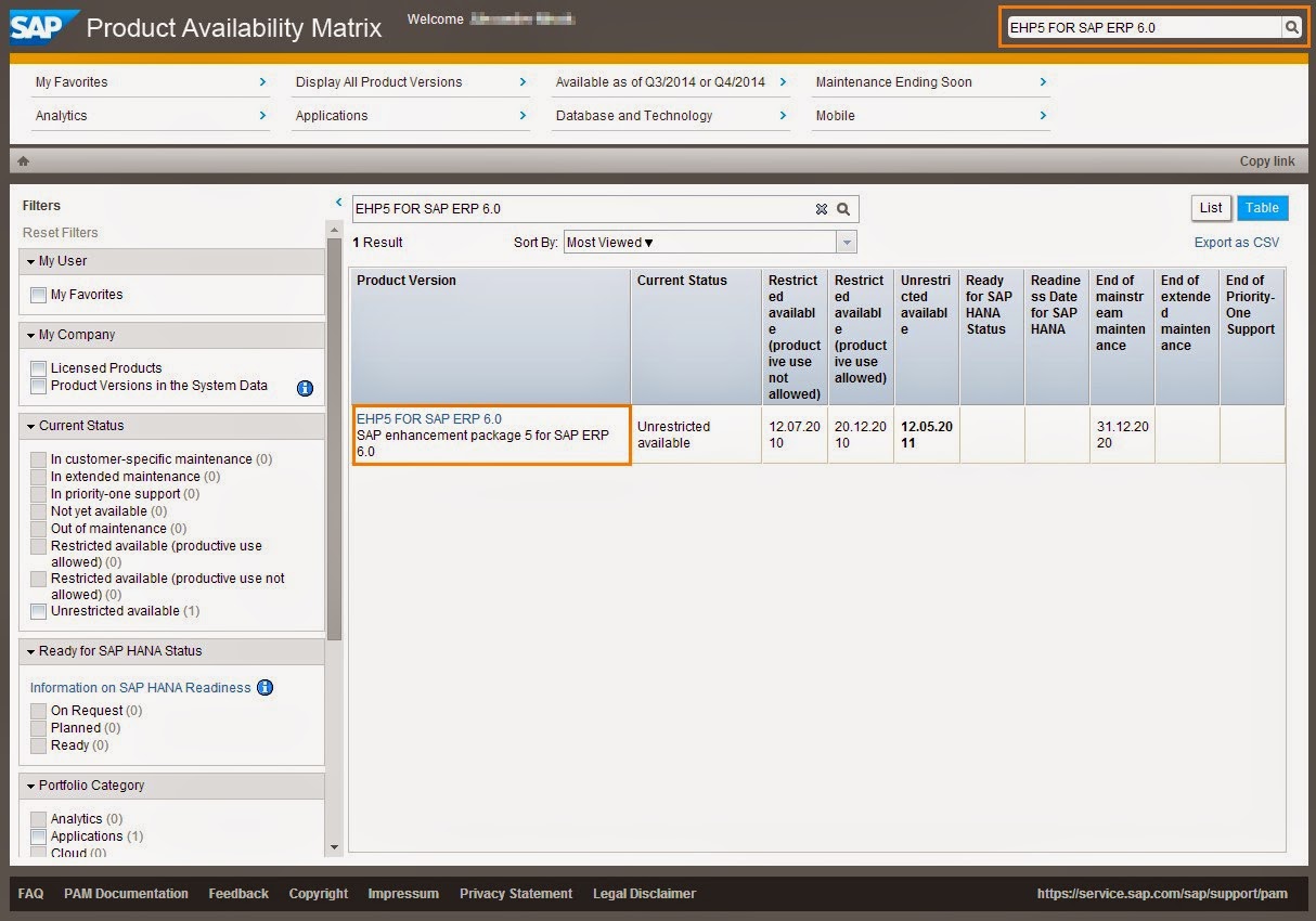 sidadm Product Availability Matrix (PAM)