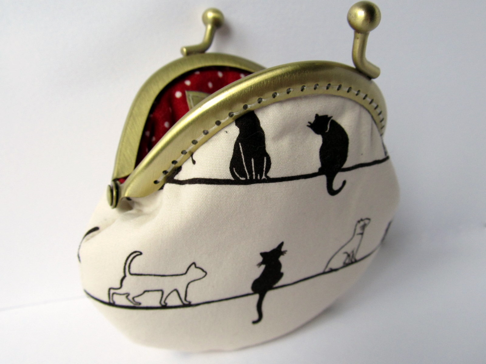 Lucky Cat Handmade Black and white japanese cats coin purse