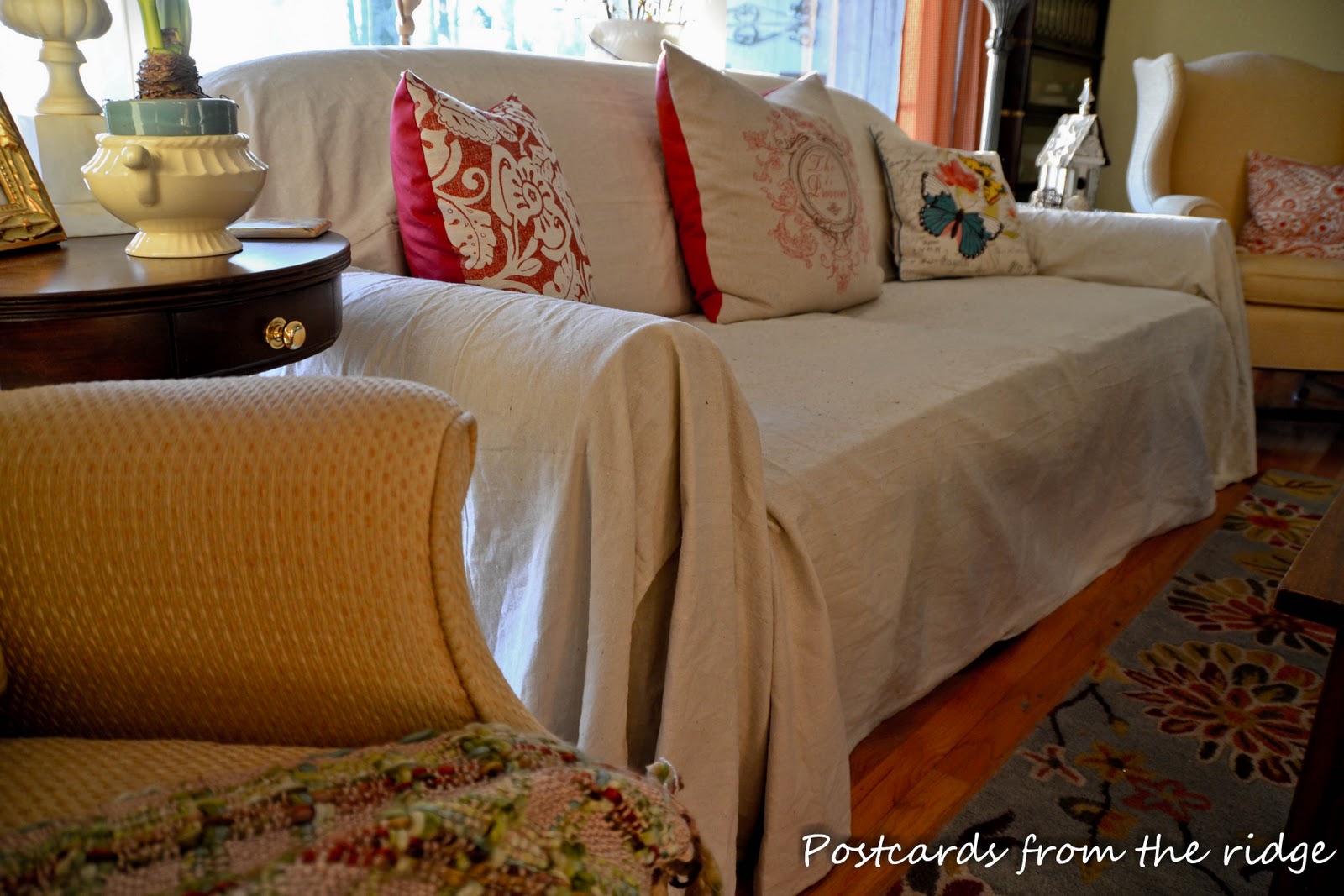 Quick, cheap and easy sofa slipcover Postcards from the Ridge