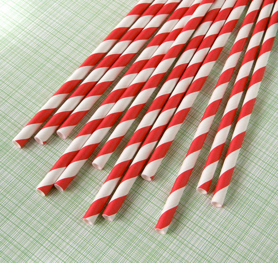 Red Candy Cane Stripes Cake Pop Party Straws