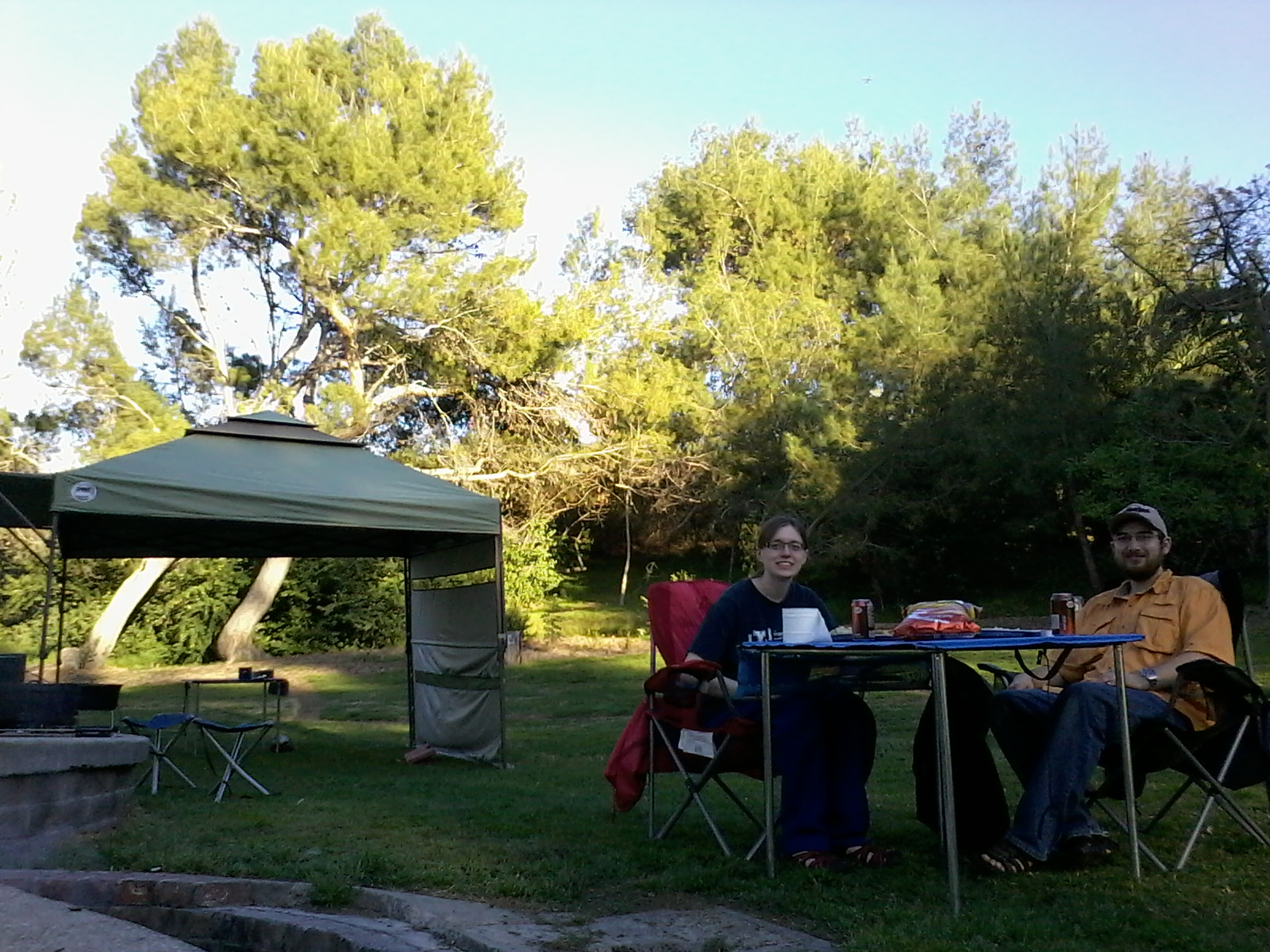 Brian, Laura, & Mary Olson Camping at Puddingstone Lake