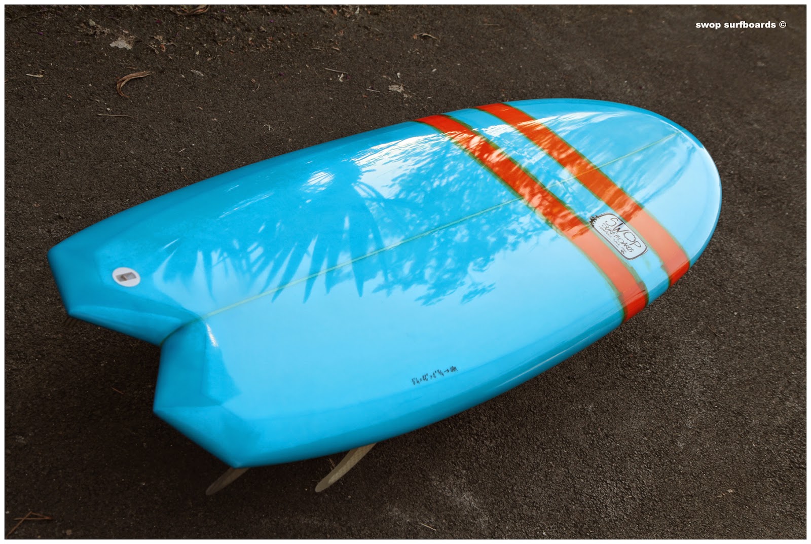 swop surfboards BLUE AND ORANGE RESIN TINT KARMA QUAD SIMMONS