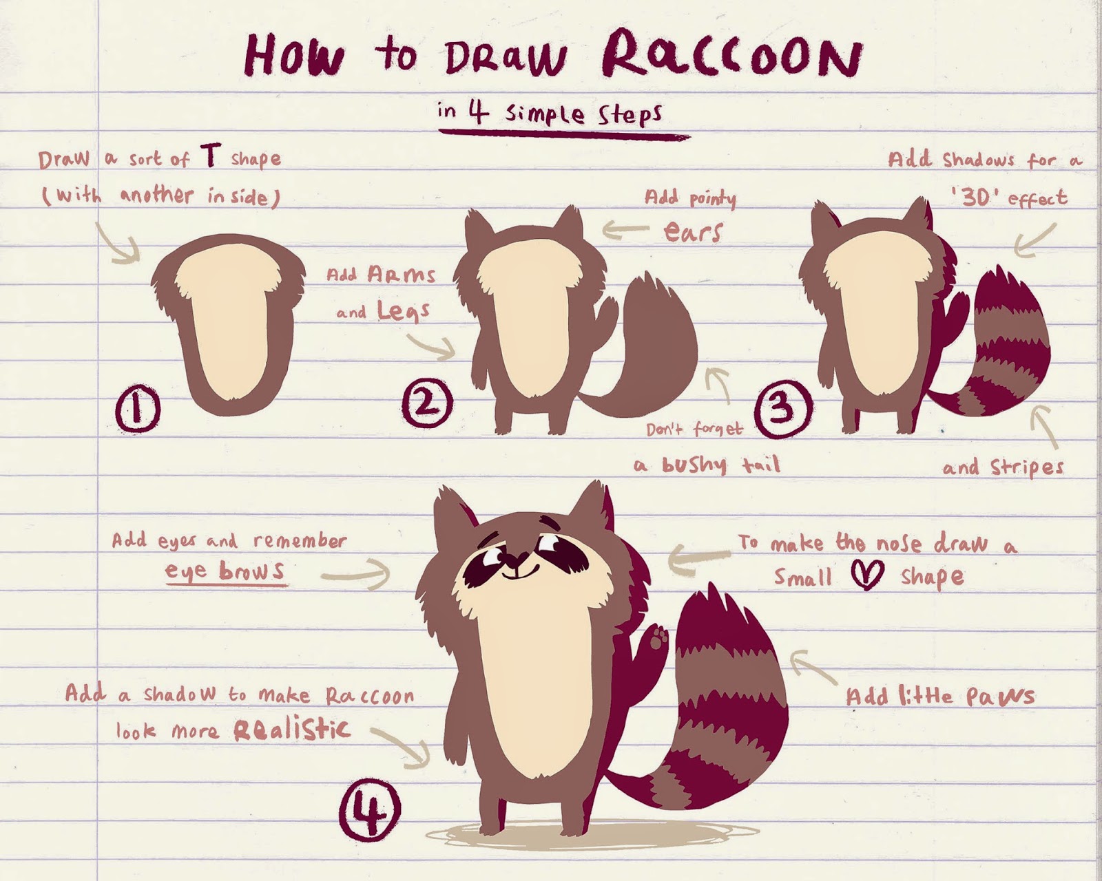 how to draw a raccoon with emily fox