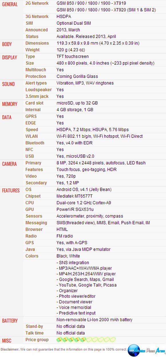 Motorola RAZR D3 XT919 - Full phone specifications Motorola RAZR D3 XT919 - Full phone specifications Pic