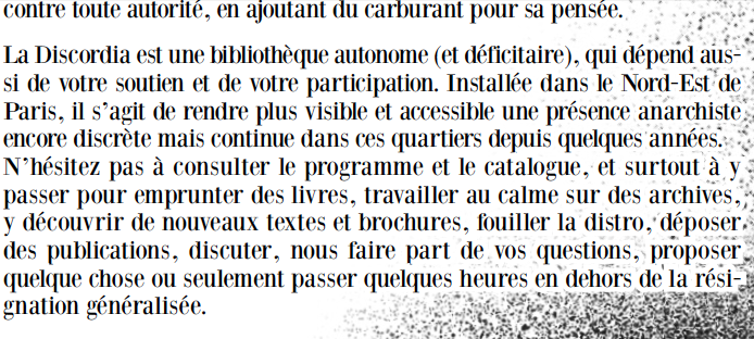 bibliothèque anarchiste Discordia livres débats libertaires