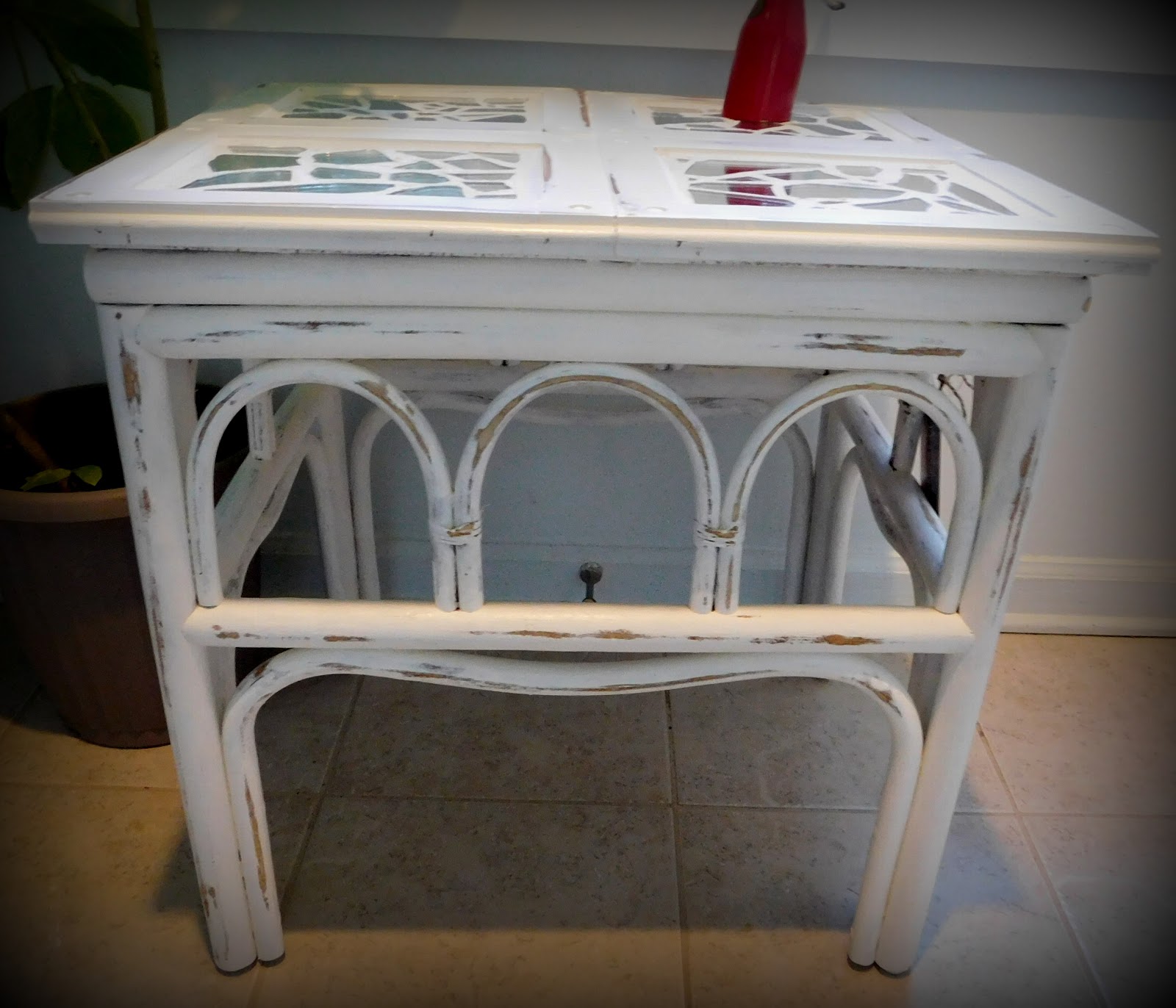 Coastal Bohemian Mosaic Mirrored Cottage Table Upcycle