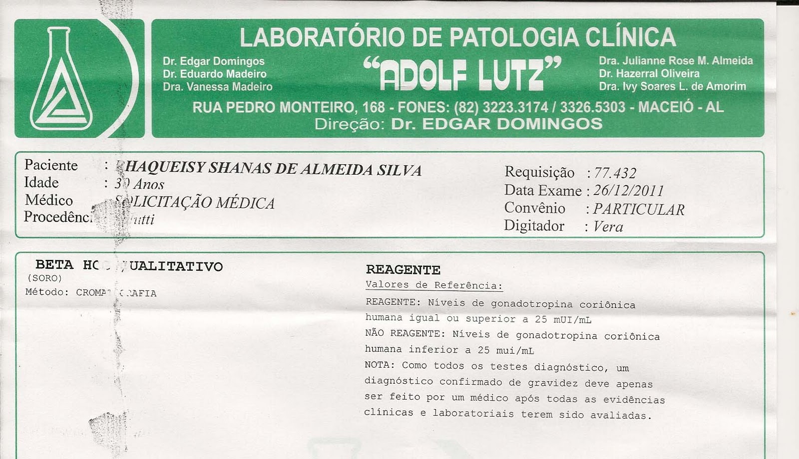 Exame beta hcg quantitativo tabela