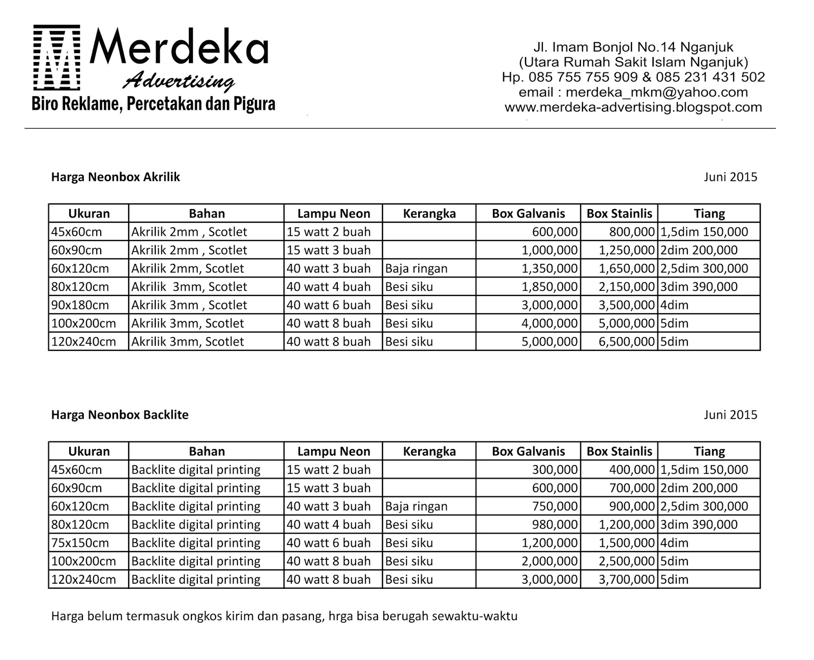 Merdeka Advertising: Daftar Harga
