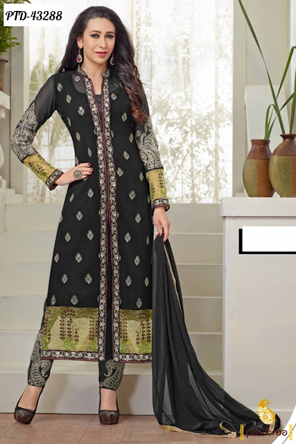 Karishma Kappor Black georgette embroidery salwar suit online shopping
