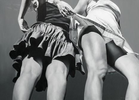 marta penter pintura realista mulheres pernas biquinis saias