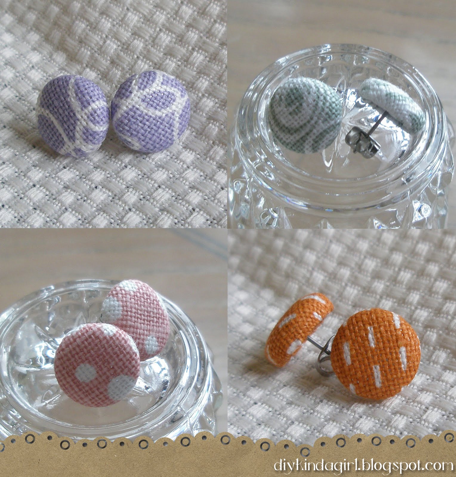 DIY kinda girl Fabric Button Earrings Tutorial
