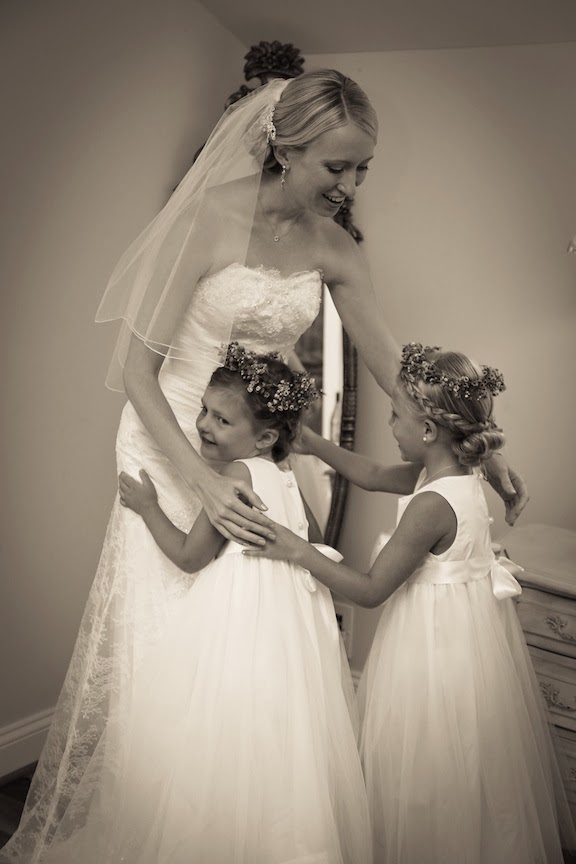 Bluemont Vineyard Bride Getting Ready Hugging Flower Girls Bluemont Vineyard Bride Getting Ready Hugging Flower Girls