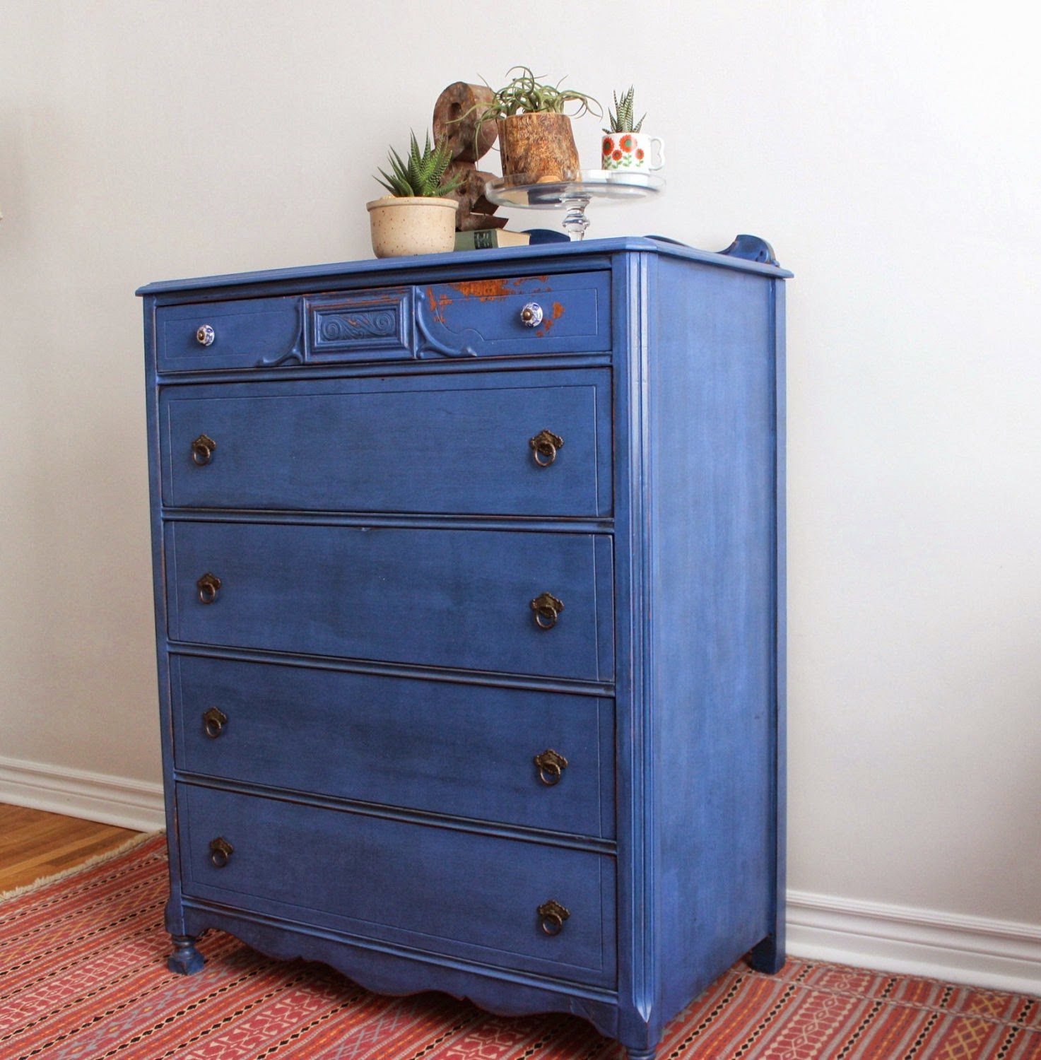 Poppyseed Creative Living Tall Boy Dresser Painted in Federal Blue