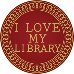 image of a circular seal with the words "I love my library" in the center