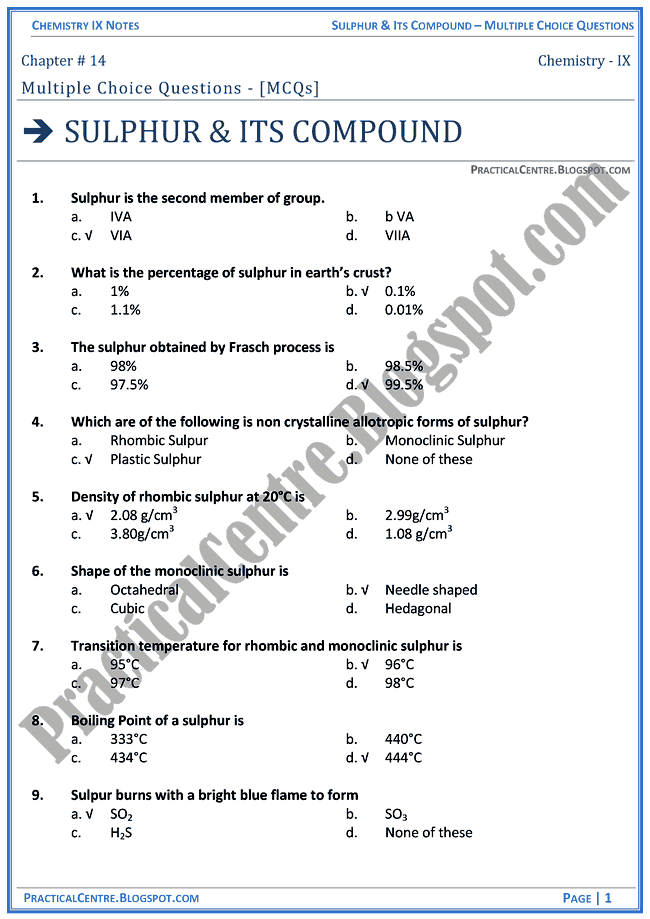 sulphur-and-its-compound-mcqs-chemistry-ix