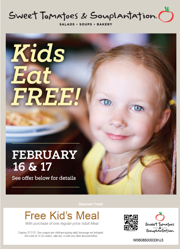 Souplantation kids eat free Kids eat free A Treat – Kids Eat Free all Halloween Week! by Author erosenzweig halloween health health benefits kale made-from-scratch Menu nutrition potato Recipe Recipes reopening Restaurant salad salad bar Soup Souplantation spinach Superfan superfood Superfoods Sweet Tomatoes Taste the World vegan vegan dishes vegan menu Vegetarian.