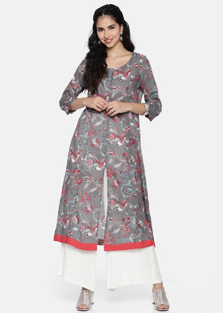 前开叉灰色棉质Kurti 前开叉灰色棉质Kurti