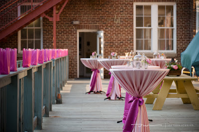 pink cocktail tables, wedding cocktail hour, outdoor cocktail hour, classic wedding theme, pink wedding theme