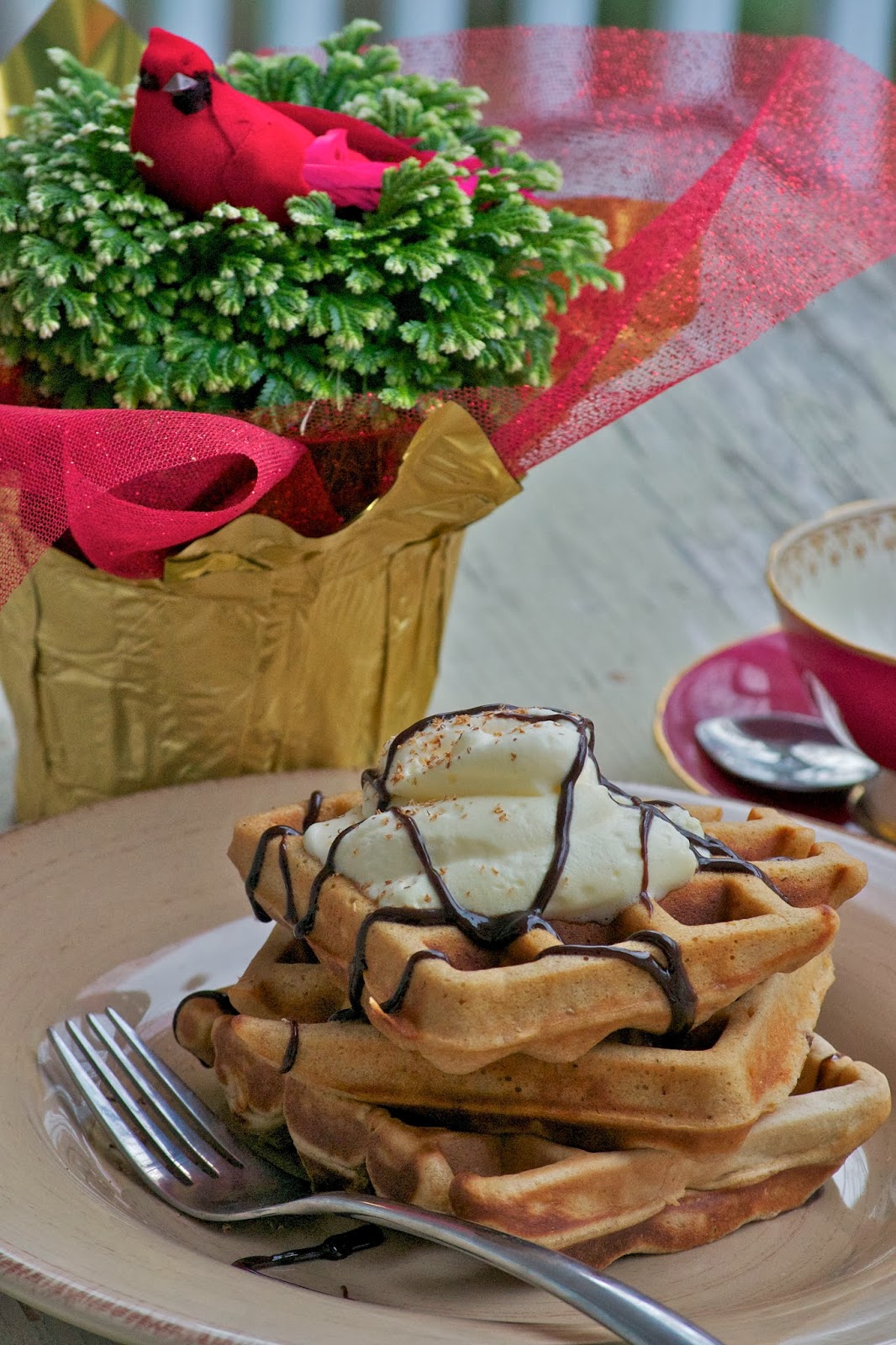 more than burnt toast Raised Gingerbread Waffles with Whipped Eggnog