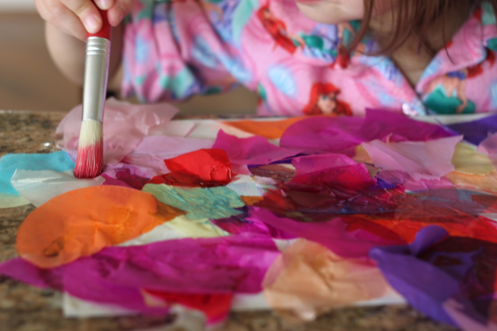 Playing House Gluing and Painting Tissue Paper