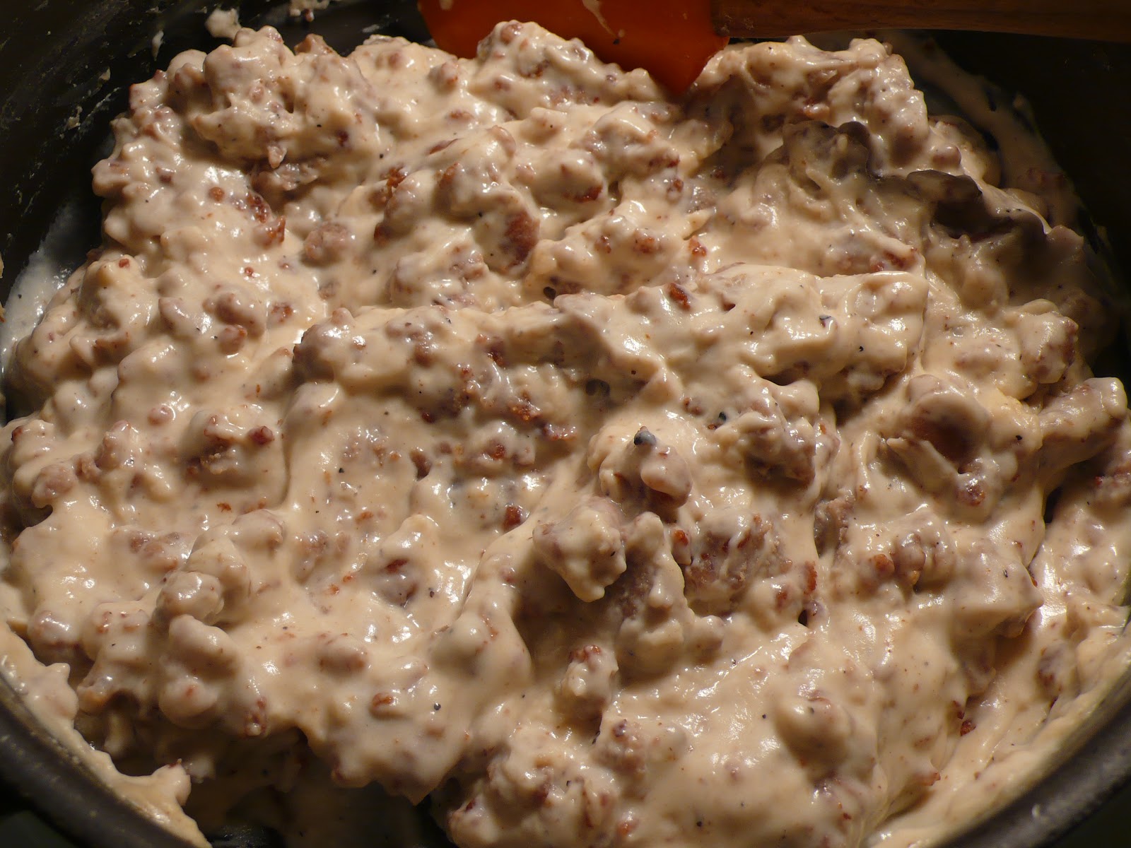 Joyously Domestic Sausage Gravy Stuffed Breakfast Biscuits