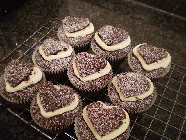 chocolate Guinness cupcakes decorated for valentines day