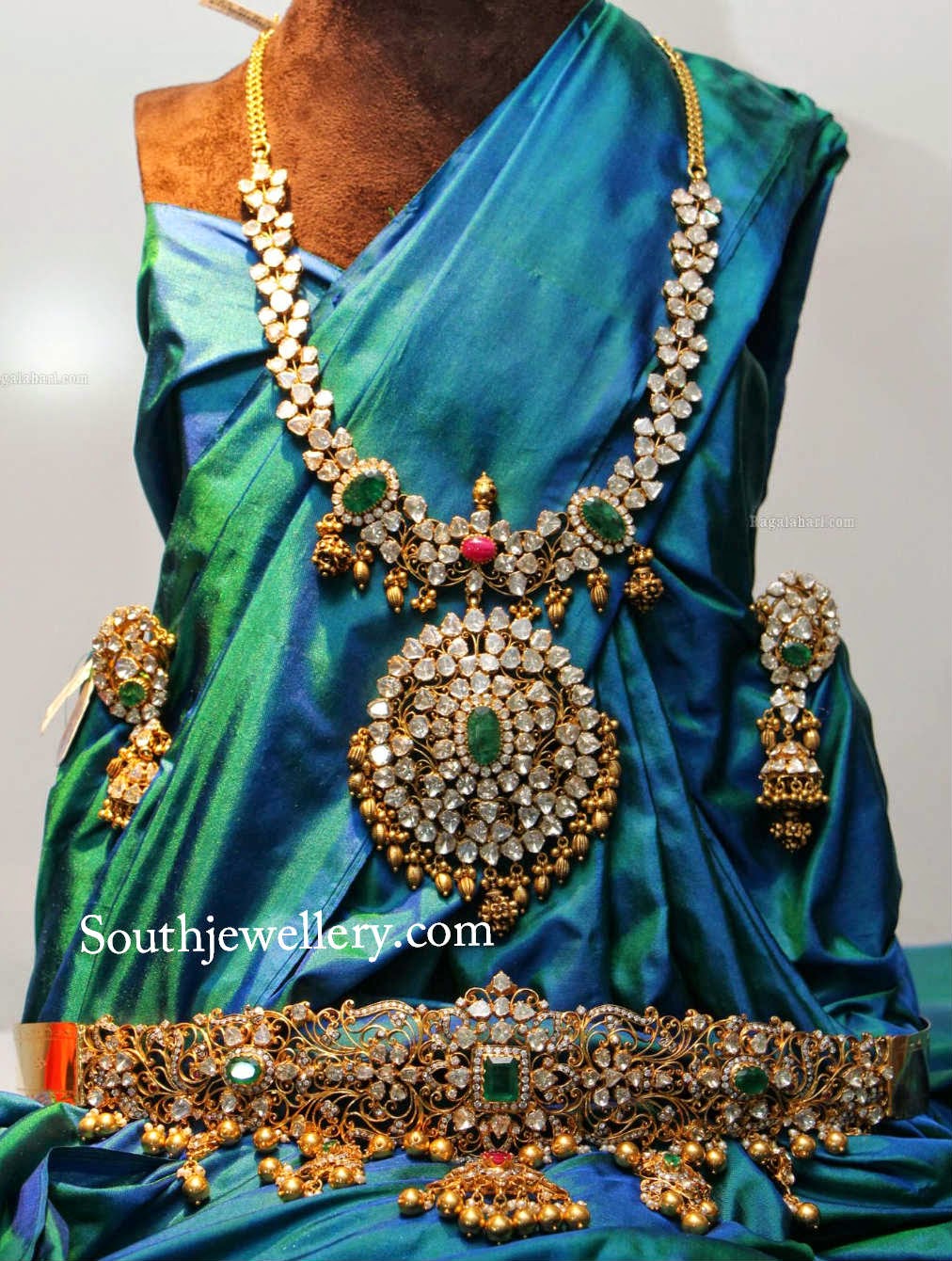 Outstanding Diamond Haram and Vaddanam Jewellery Designs