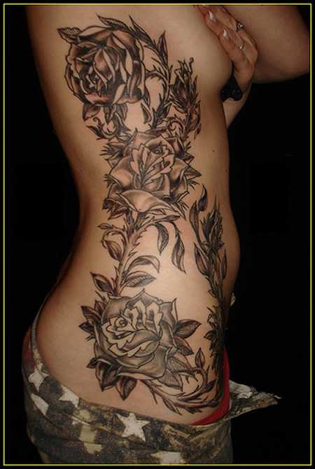 Women Side Body Flower Rose Tattoo