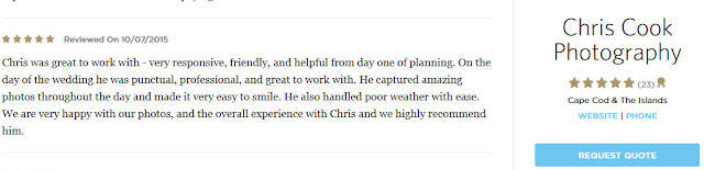 Cape Cod wedding blog photo from Chris Cook Photography about New review on The Knot!